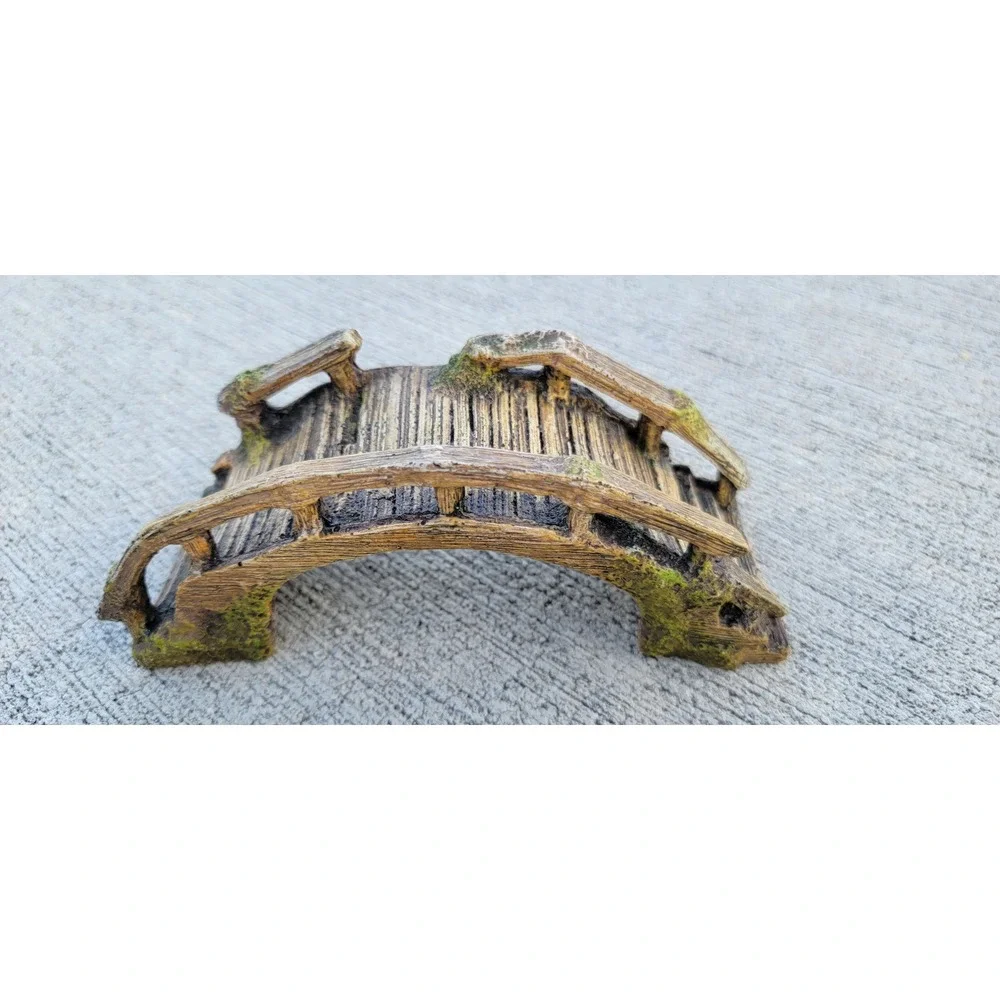 Resin Aquarium Bridge Ornament Mossy Wood Log Fish Tank Decoration Arched 5.5in